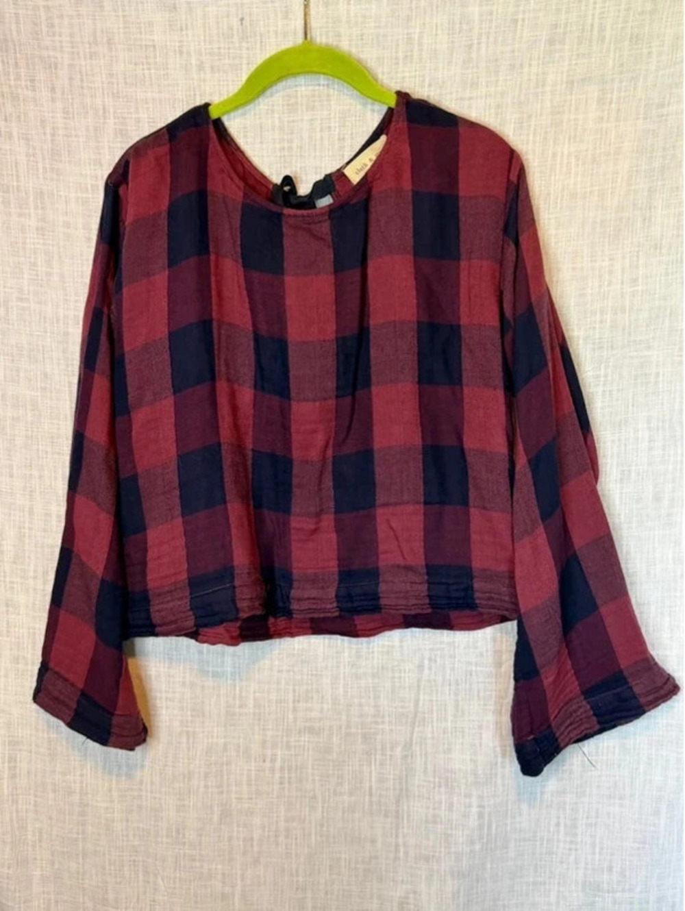 Cloth and Stone Red Navy Gingham Top Small